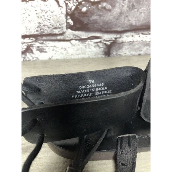 Free People Vacation Day Black Leather Gladiator Thong Sandal Size 39EU/8.5M US - Picture 15 of 16